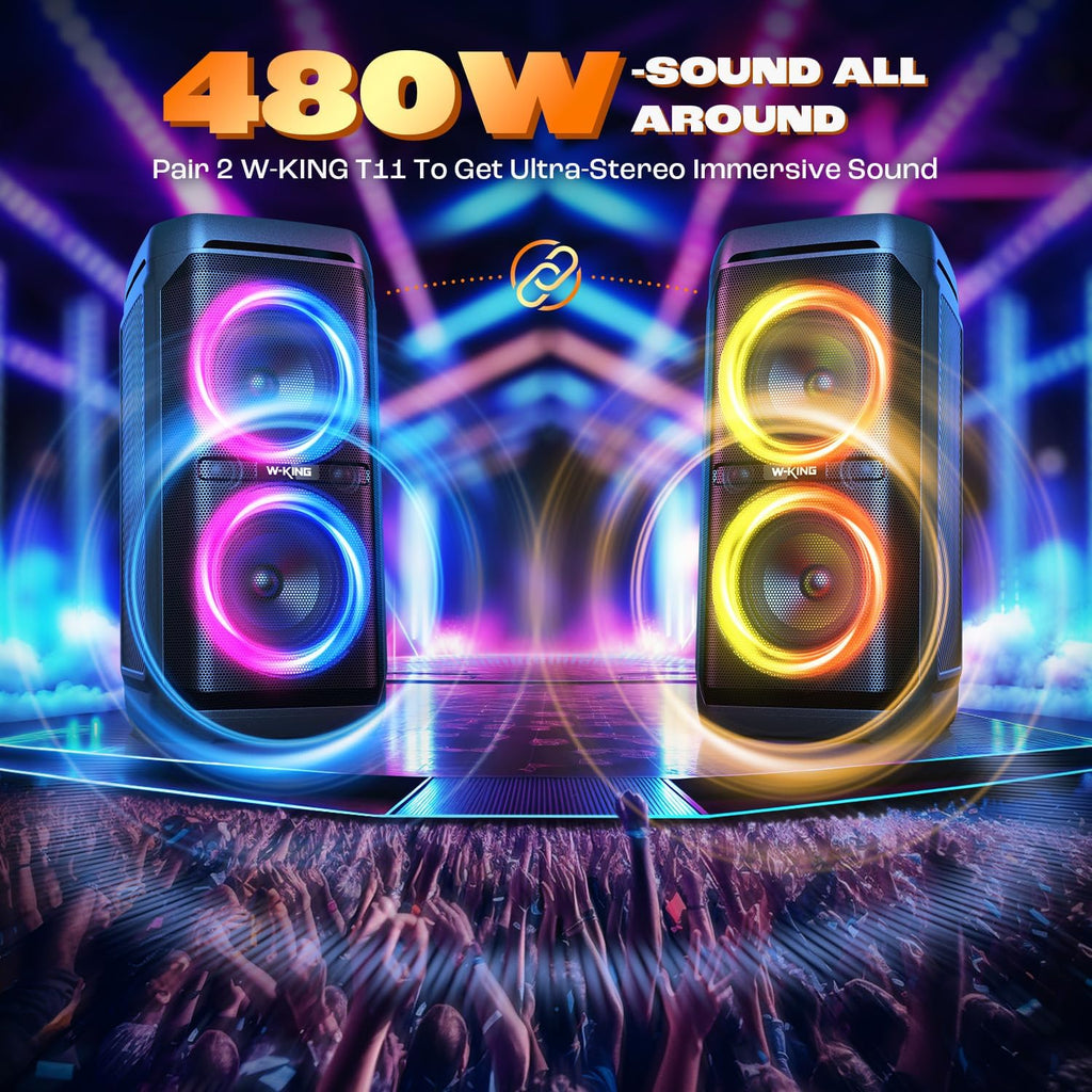 Bluetooth Lautsprecher 240W Max T11 IPX6 115dB Subwoofer RGB Licht Mikrofon Gitarren Eingang für Party