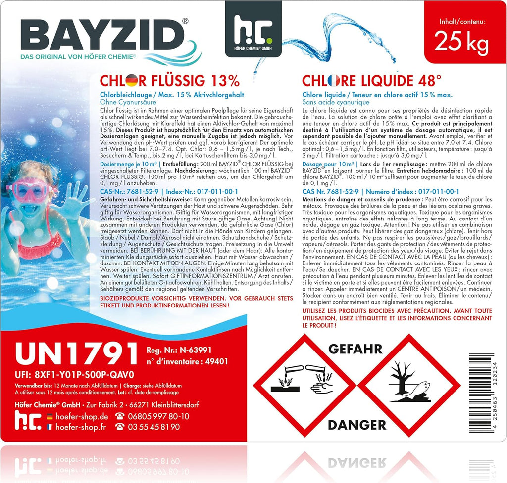 Pool Flüssigchlor SW538-2022 4 x 25 kg mit 13–15 % Aktivchlorgehalt