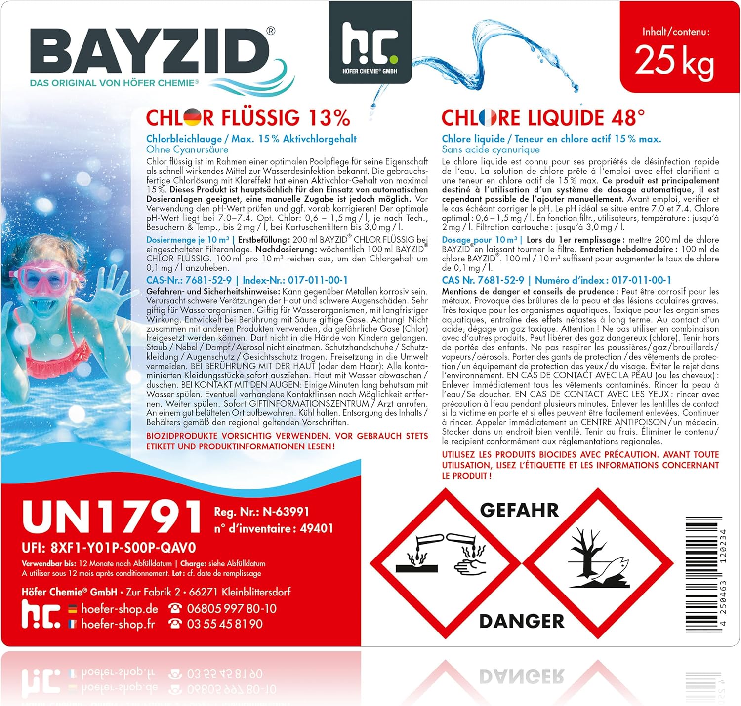 Pool Flüssigchlor SW538-2022 4 x 25 kg mit 13–15 % Aktivchlorgehalt