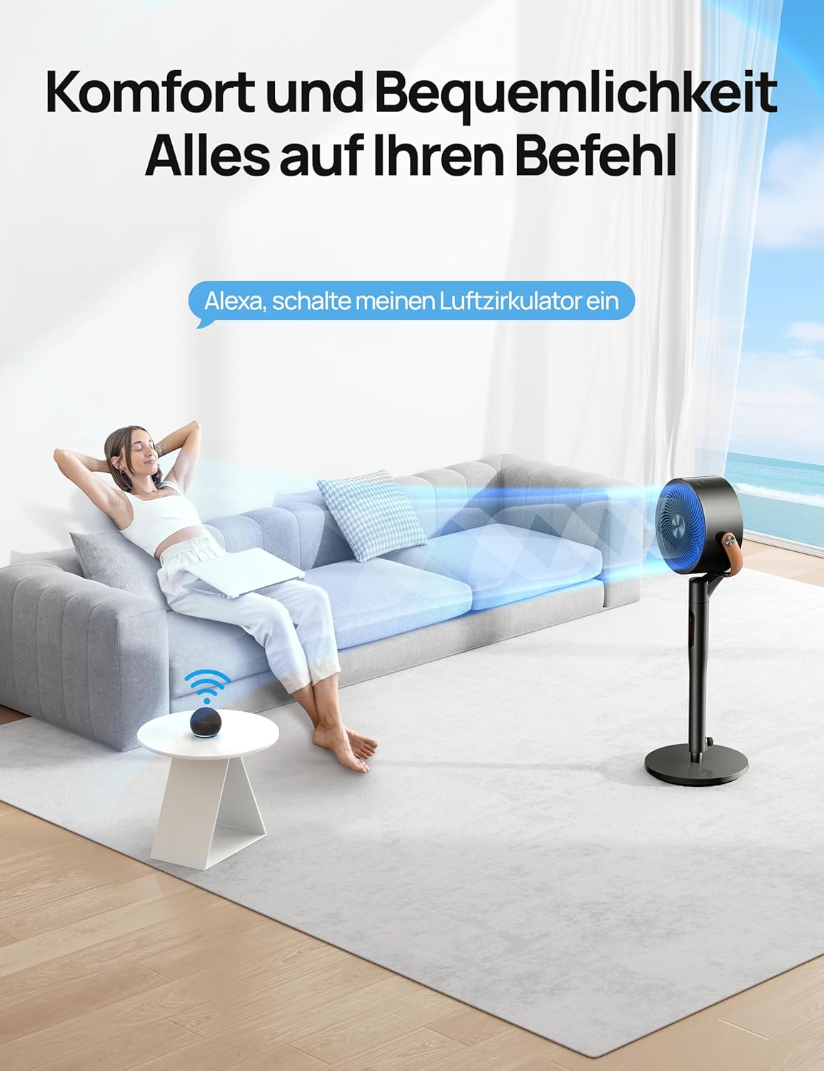 Standventilator PolyFan 513S oszillierend 25 dB 120°+105° Oszillation Fernbedienung 8 Geschwindigkeiten 6 Modi 1650 m³/h Luftleistung