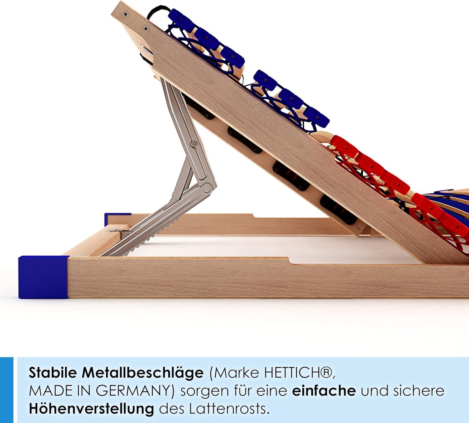 Lattenrost Vario Sleep Best 42 140x200 cm 7 Zonen Kopfteil verstellbar 42 Federleisten Härteregulierung Mittelgurt aus Buche