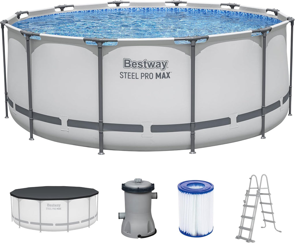 Aufstellpool Steel Pro MAX rund 366 x 122 cm 10250 Liter mit Filterpumpe Sicherheitsleiter und Abdeckplane Modell 56420