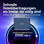Externe SSD X10 2TB USB-C 3.2 Gen2 bis 2100MB/s IP65 wasser- und staubgeschützt für PC Mac Smartphone Spielkonsole