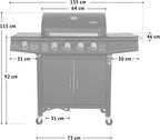 Gasgrill Grillwagen 4+1 Brenner RED 4 Hauptbrenner 1 Seitenkocher Edelstahl Grillfläche 61x42cm freistehend Schwarz