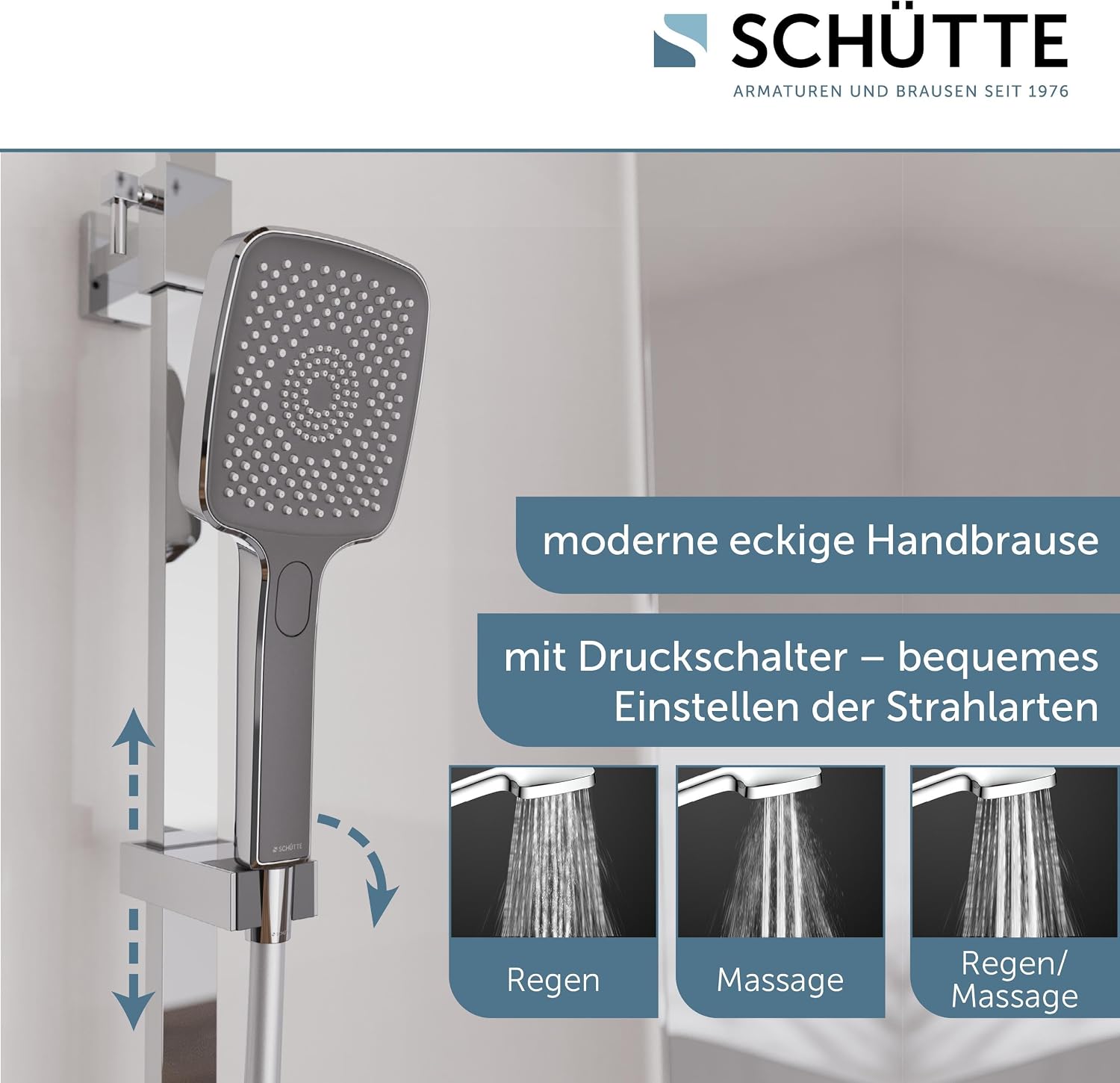 Duschsystem Thermostat OCEAN 60531 Regendusche 30x30cm Glasablage Duschsäule Chrom Anthrazit Wandmontage 80-120cm Stange