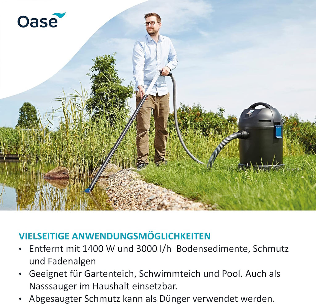 Teichschlammsauger Pondovac Classic 50529 1400W 3000 l/h 27L Tank 4 Saugdüsen 4m Schlauch