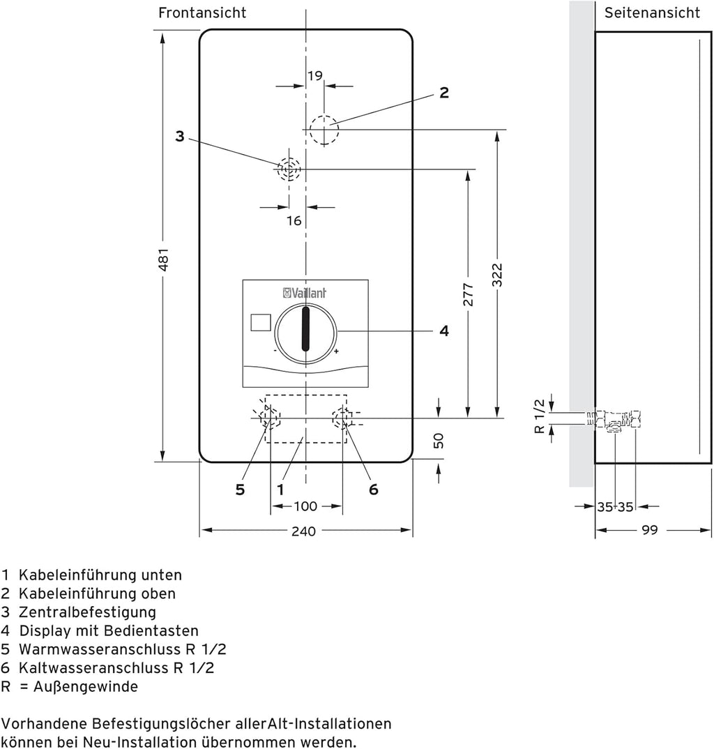 Elektrischer Durchlauferhitzer 21 kW 400 V 8 l/min digitale Temperaturregelung IP25 wandmontiert Modell 0010023778