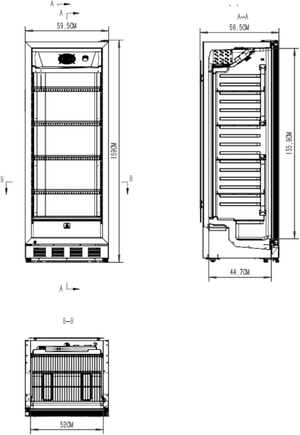 Getränkekühlschrank GSC4280B 280L Glas Tür belüftete Kühlung 6 verstellbare Regale Schloss Schwarz freistehend