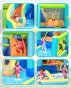 Hüpfburg mit Gebläse Wasserspielcenter 360 x 340 x 218 cm PVC Schloss mit Rutsche Kletterwand und Basketballkorb