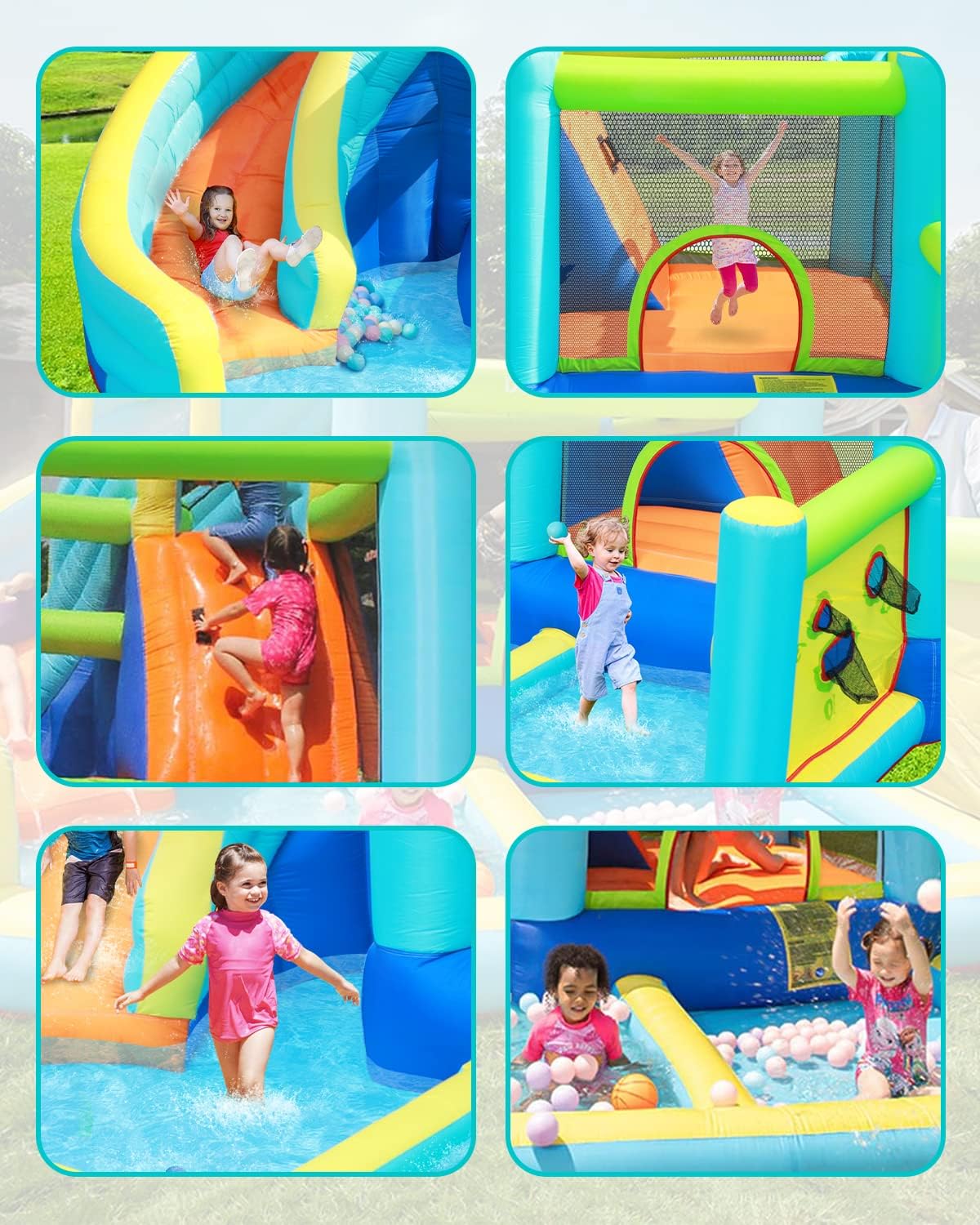 Hüpfburg mit Gebläse Wasserspielcenter 360 x 340 x 218 cm PVC Schloss mit Rutsche Kletterwand und Basketballkorb