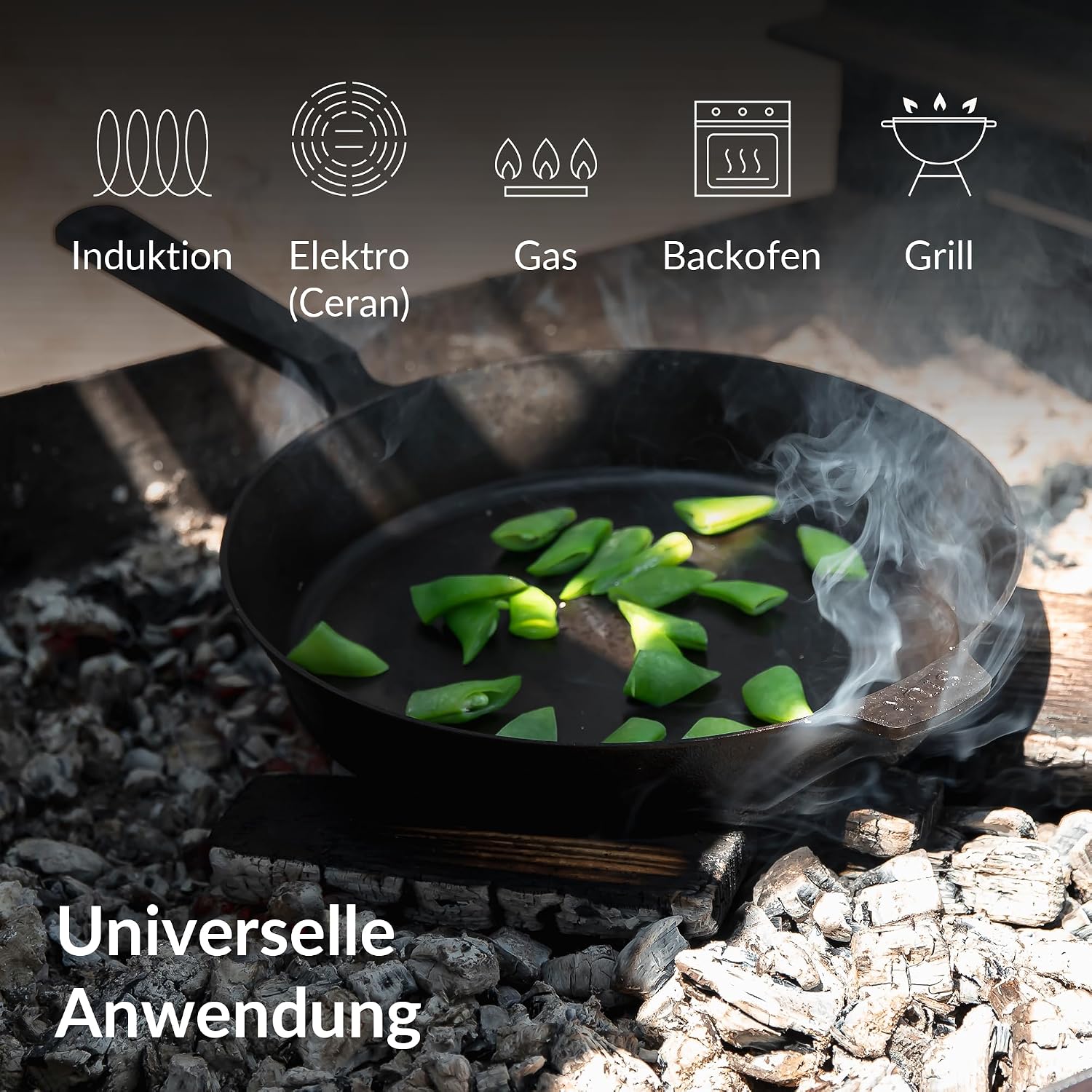 Gusseisenpfanne 28 cm voreingebrannt für Induktion und alle Herdarten backofengeeignet