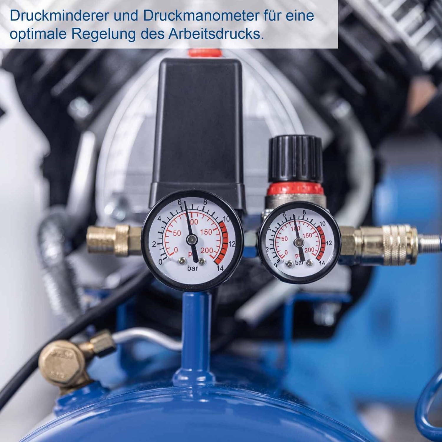 Druckluft Kompressor HC53DC 50L 10 Bar 2200W 412 L/min Doppelzylinder ölgeschmiert Druckminderer