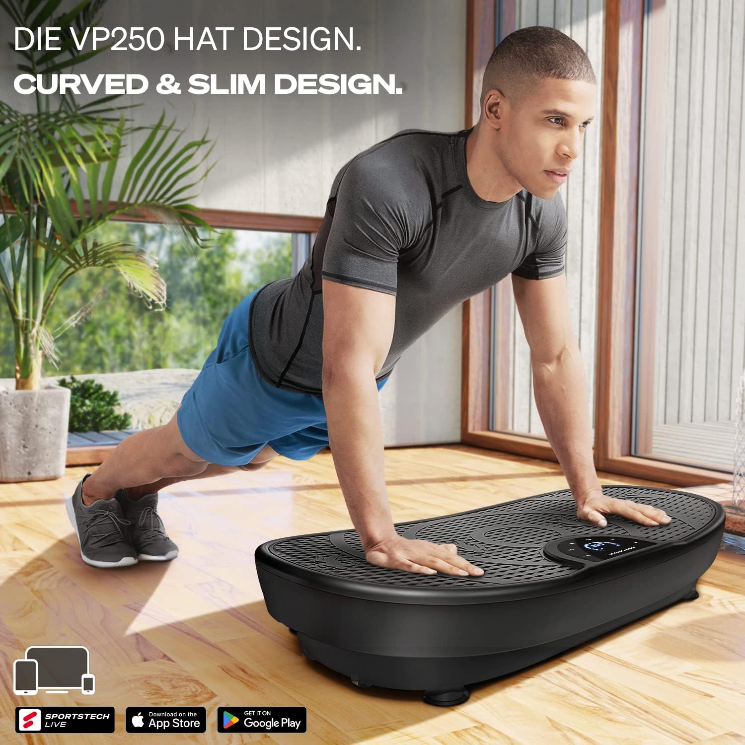 Vibrationsplatte für Ganzkörpertraining VP250 200W 180 Intensitätsstufen Bluetooth 8 Programme