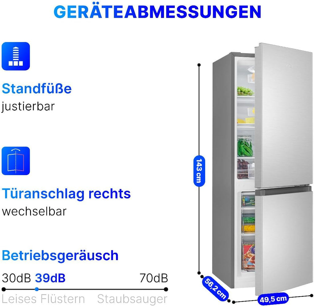 Kühl-Gefrierkombination 175L KG 320.2 143cm Energieklasse E leise 39dB Gefrierfach unten wechselbarer Türanschlag