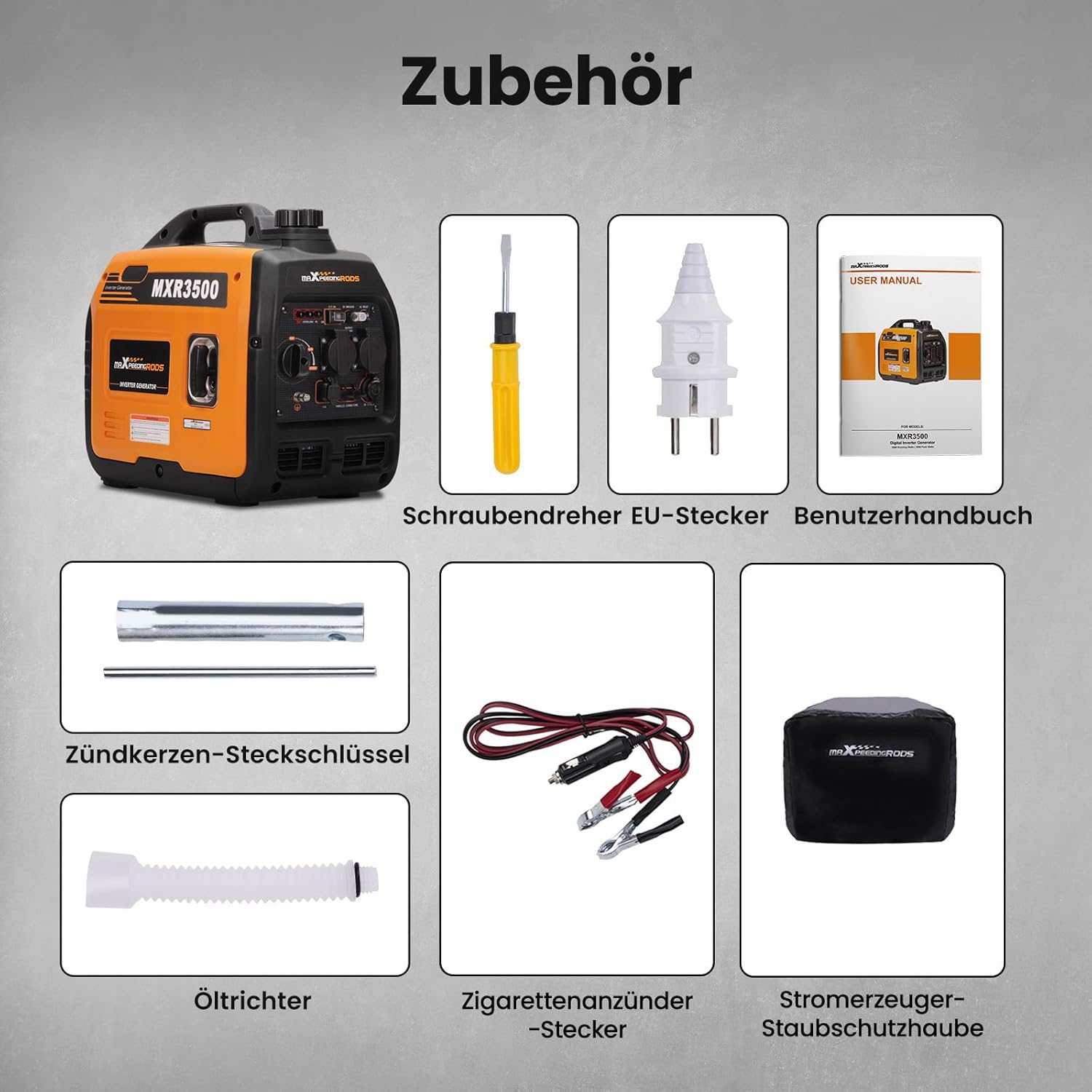Inverter Stromgenerator MXR3500 3300W Benzin 4-Takt mit 230V Steckdosen USB Anschluss und Eco-Modus