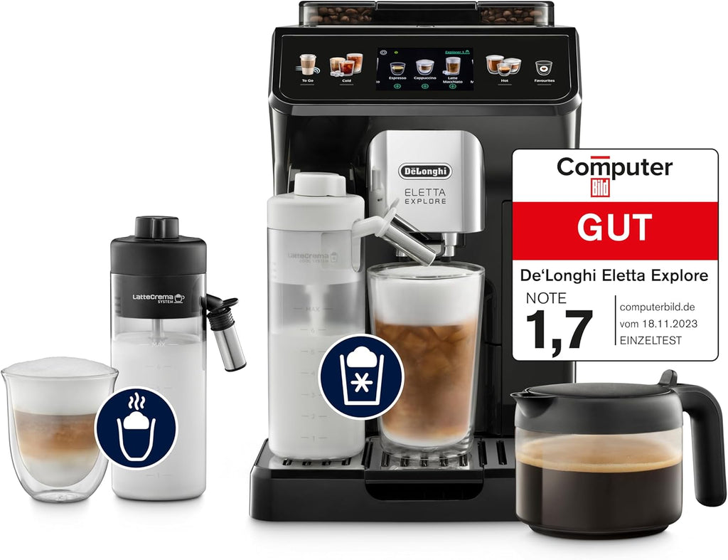 Kaffeevollautomat mit Milchsystem Eletta Explore ECAM452.57.G 40 Getränke Heiß und Kalt LatteCrema Touch Display