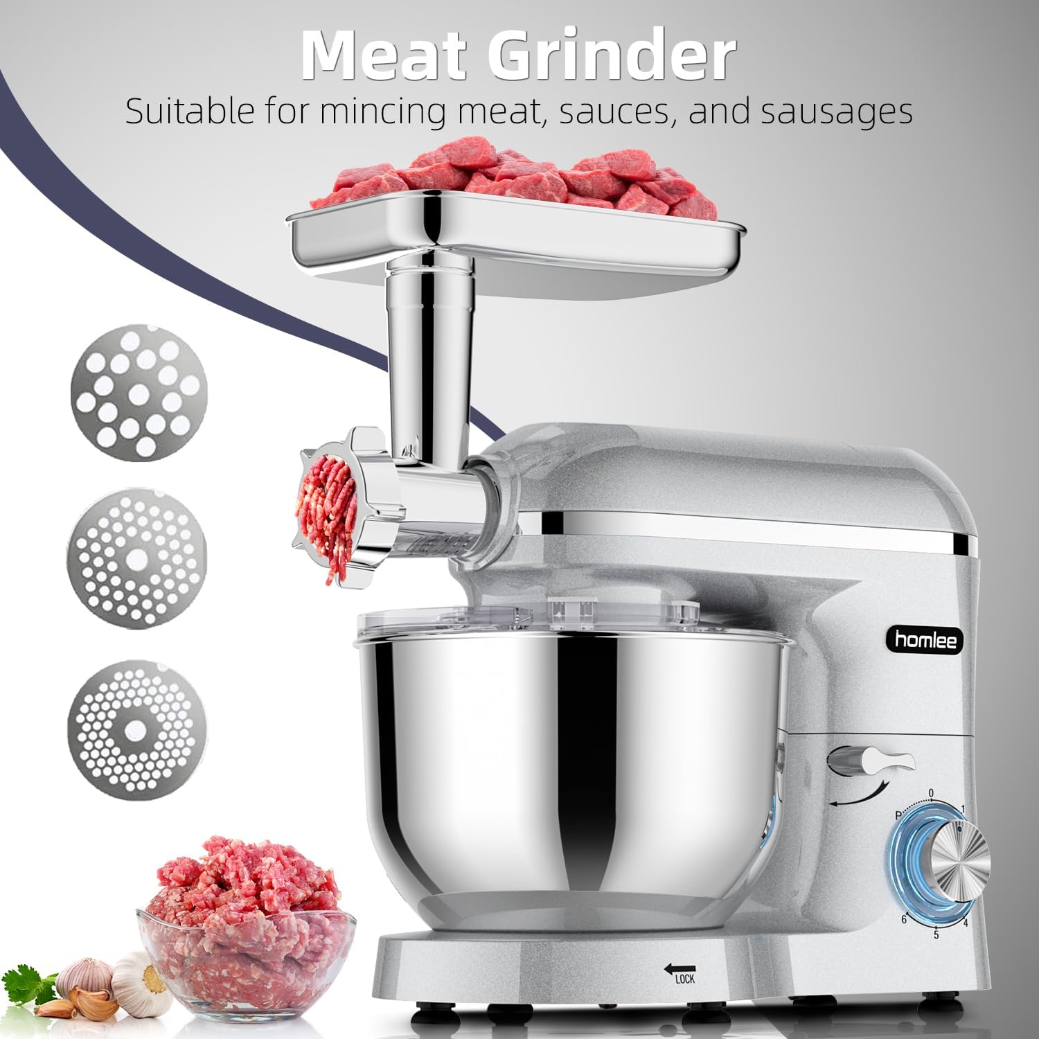 3 in 1 Küchenmaschine 2000W 5,5L Schüssel mit Fleischwolf und 1,5L Mixer 6 Geschwindigkeiten SM-1518BM