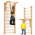 Sprossenwand mit Klimmzugstange Dip Erweiterung Holz Kletterwand Erwachsene Kinder bis 150kg