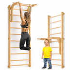 Sprossenwand mit Klimmzugstange Dip Erweiterung Holz Kletterwand Erwachsene Kinder bis 150kg
