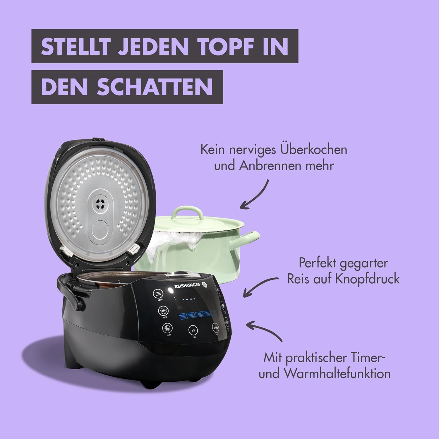 Digitaler Reiskocher und Dampfgarer Multikocher 1,5 L 12 Programme Warmhaltefunktion Timer Keramik Innentopf
