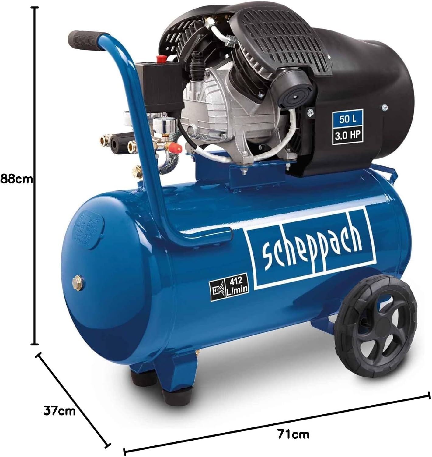 Druckluft Kompressor HC53DC 50L 10 Bar 2200W 412 L/min Doppelzylinder ölgeschmiert Druckminderer