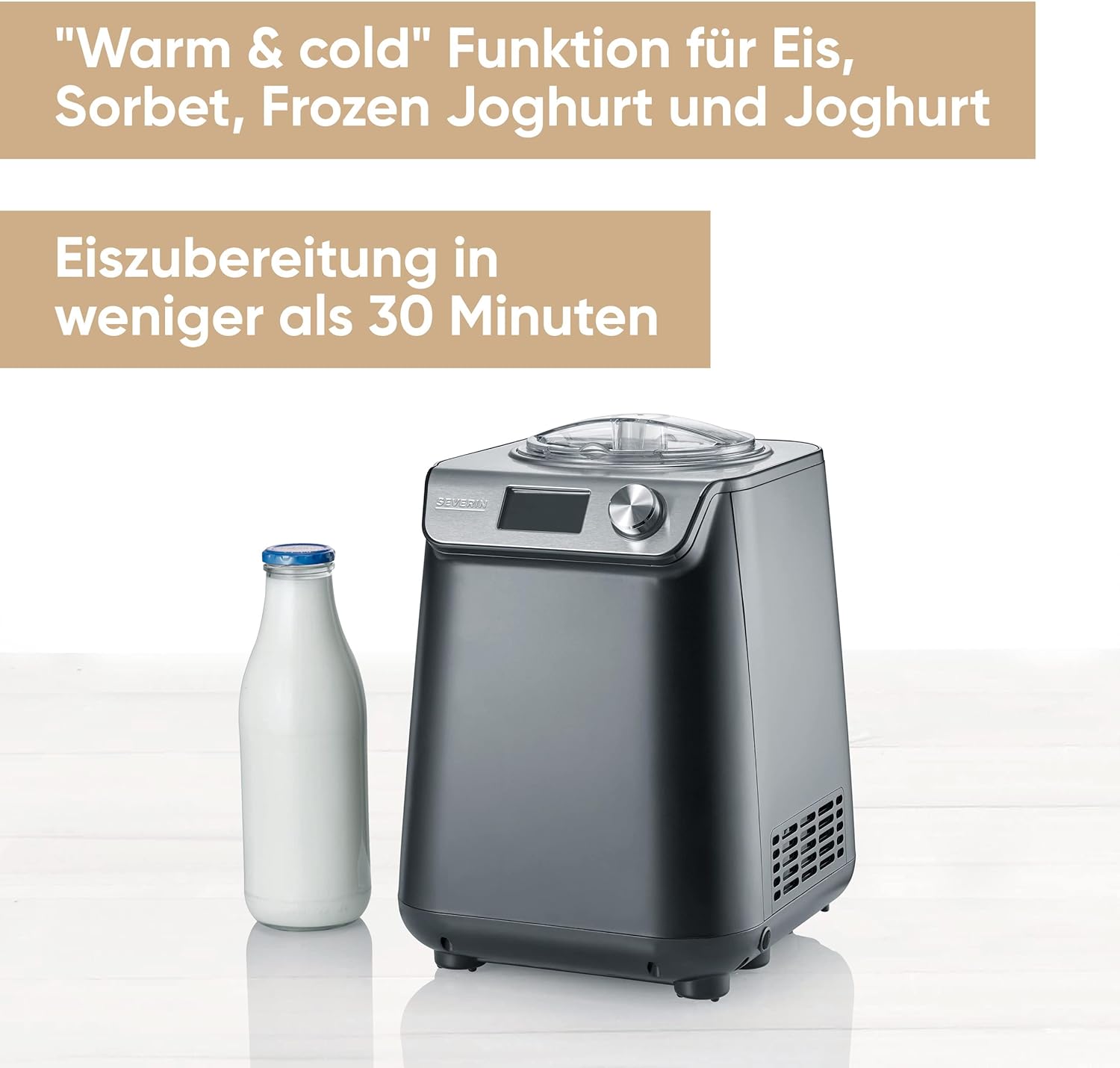 Kompakt Eismaschine & Joghurtbereiter EZ 7407 mit Kompressor 1,2 L 2-in-1 Eis Sorbet Frozen Joghurt inkl Zubehör