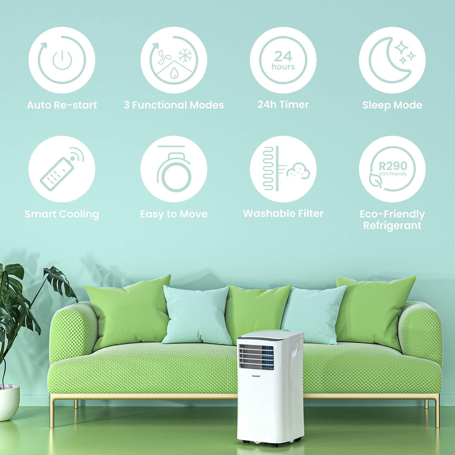 Mobiles Klimagerät 9000 BTU MPPH-09CRN7 3 in 1 Kühlung Entfeuchtung Ventilation 31 qm Raum 63 dB Abluftschlauch