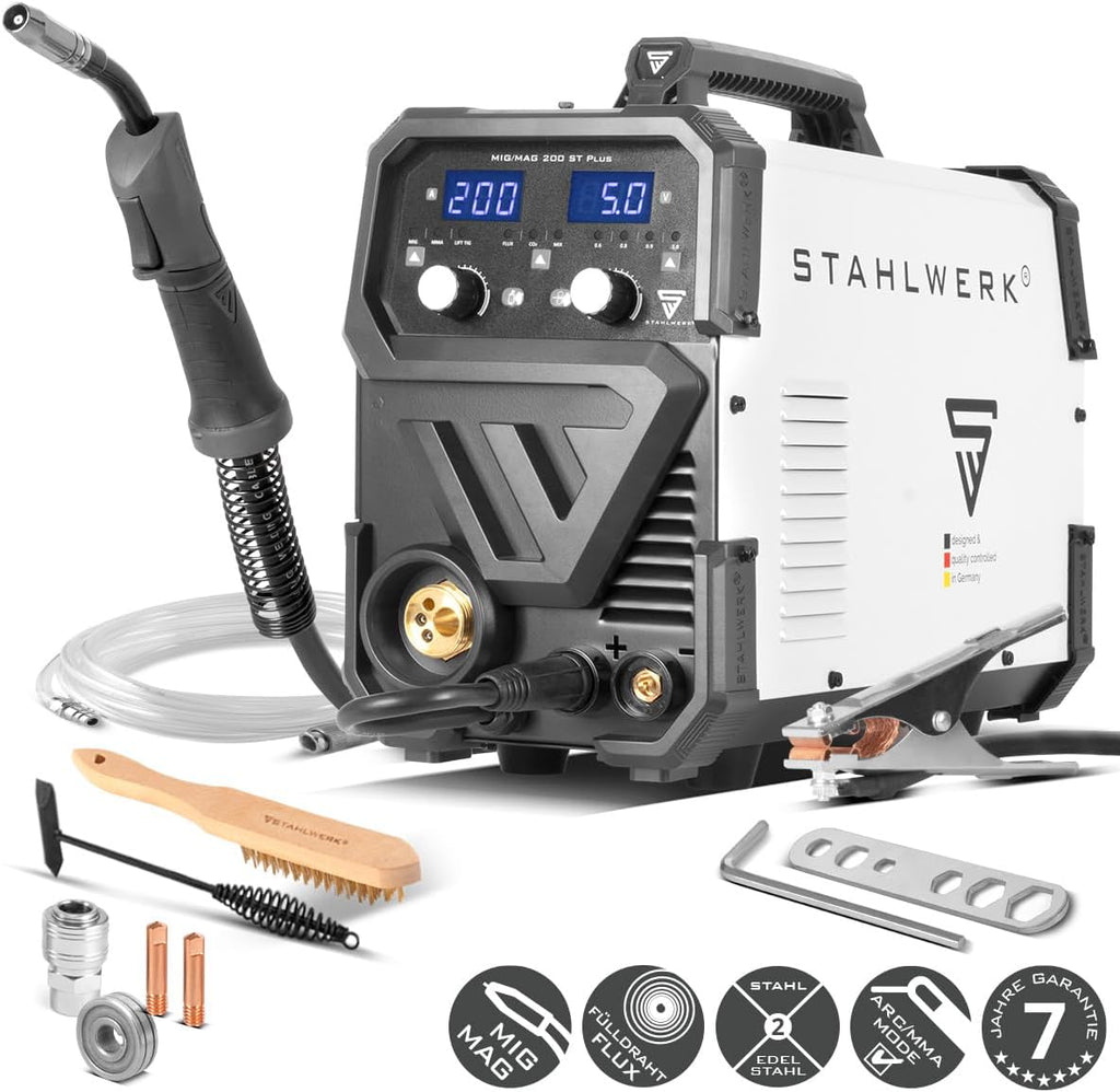 MIG MAG Schweißgerät 200A IGBT Inverter FLUX Lift TIG MMA synergischer Drahtvorschub 230V Metall