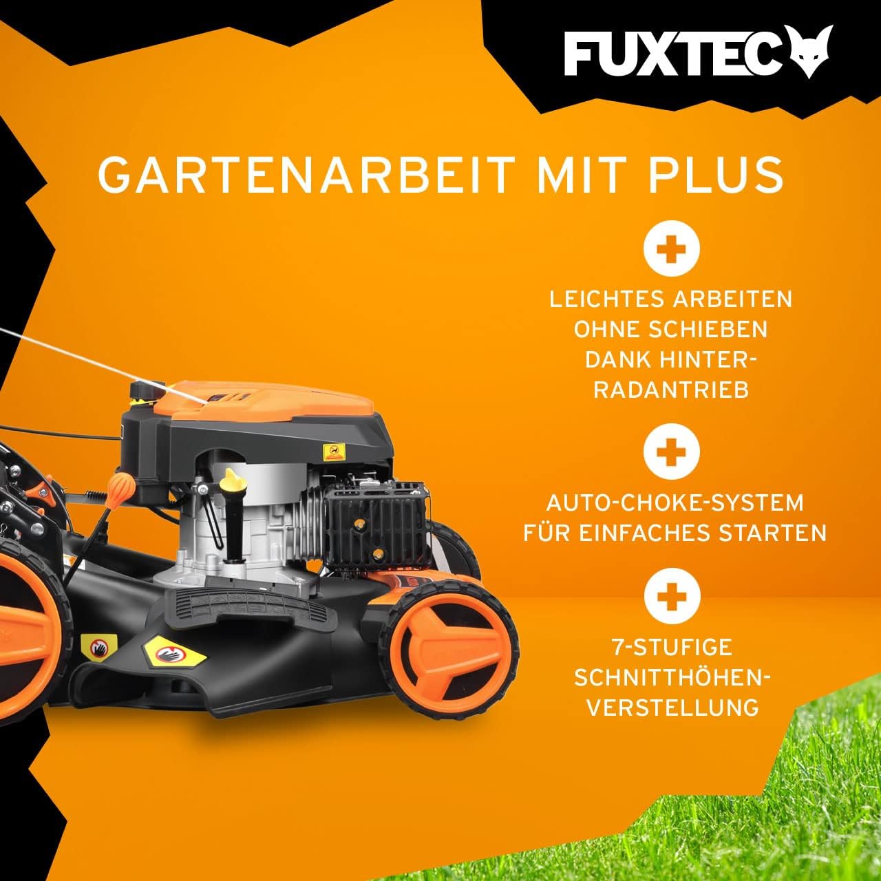 Benzin Rasenmäher FX-RM5196 196cc 4-Takt 51cm Schnittbreite 4in1 Mulchen Seitenauswurf 60L Fangkorb Radantrieb