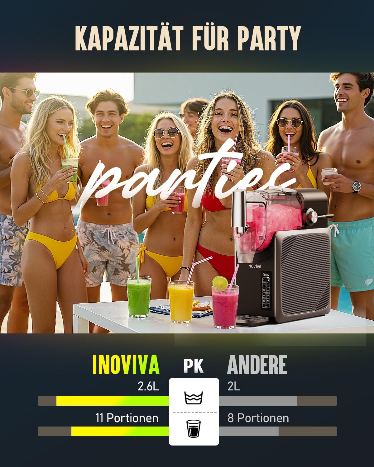 Slush Maschine für Slushies Milchshakes Frappés und gefrorene Cocktails S2.2 2,6L Automatisch mit Selbstreinigung und 5 Modi Grau