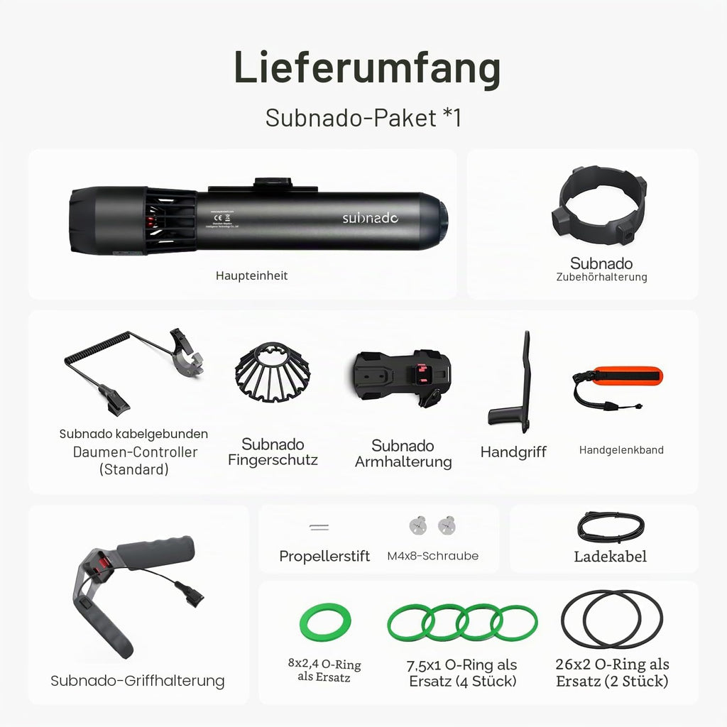 Unterwasser-Scooter mit Daumensteuerung kompakt tragbar für Tauchen Schnorcheln SUP Board Subnado Grau Rot