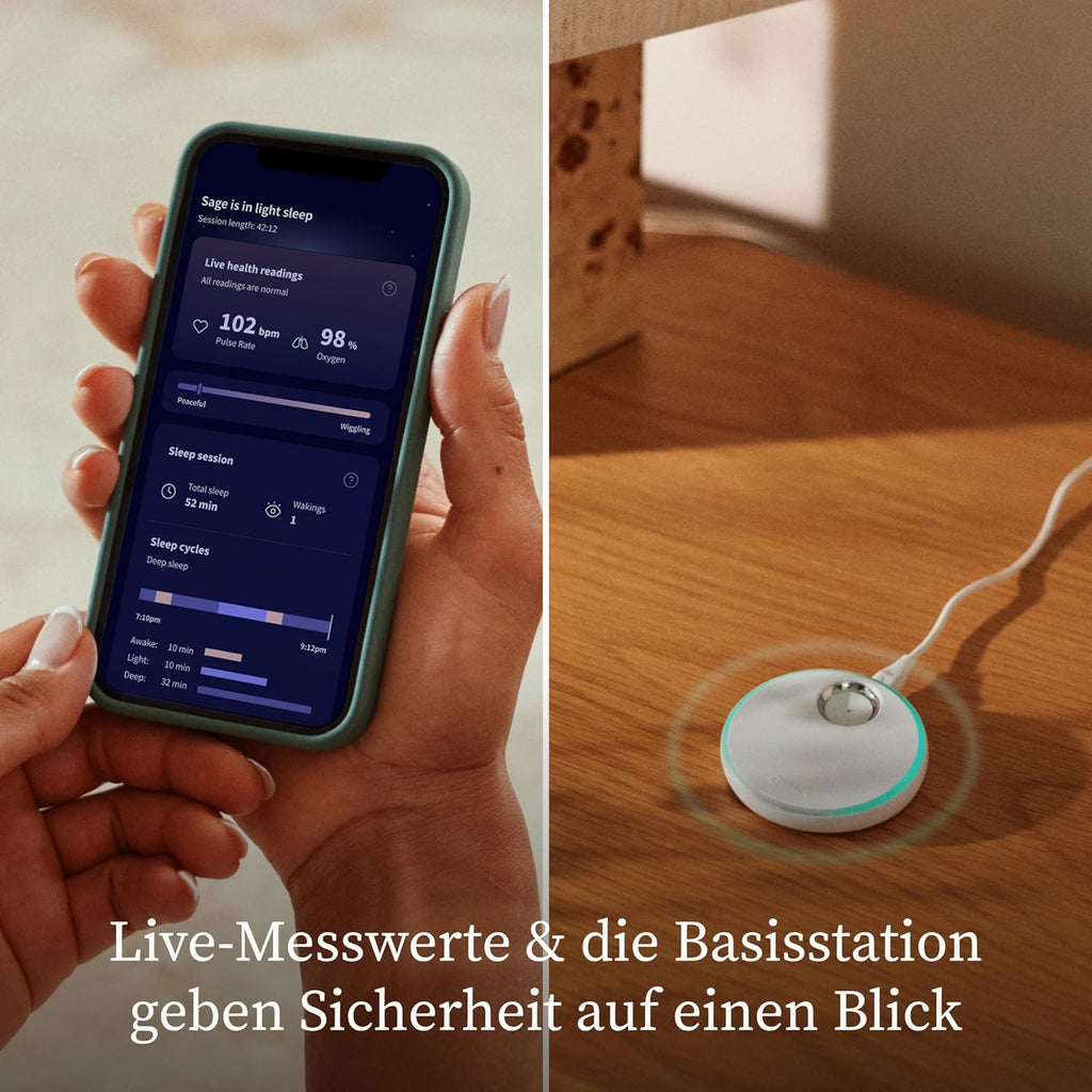 Baby Schlafsensor mit App Überwachung 0–18 Monate Smart Baby Monitor System Schlaftracking Benachrichtigungen Bedtime Blue