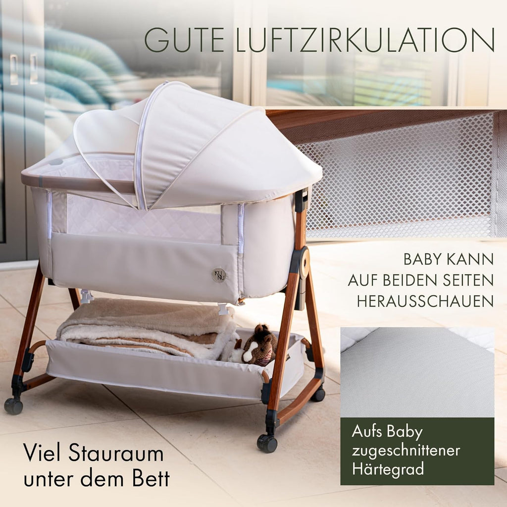 Baby Beistellbett 3in1 KUNU-Bett-02 höhenverstellbar 93x58 cm mit Rollen Stubenwagen Reisebett mit Matratze und Tasche