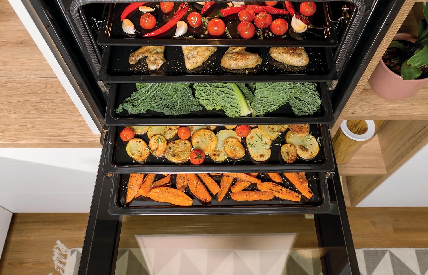 Einbauherd Set Heißluft Inox Set 4 77L Glaskeramik Kochfeld mit ExtraSteam AirFry PizzaMode PerfectGrill EcoClean