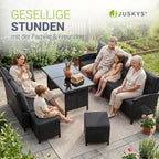 Gartenlounge Set Polyrattan Ecksofa Esstisch 2 Hocker Kissen 5-teilig wetterfest 7 Personen Schwarz Grau