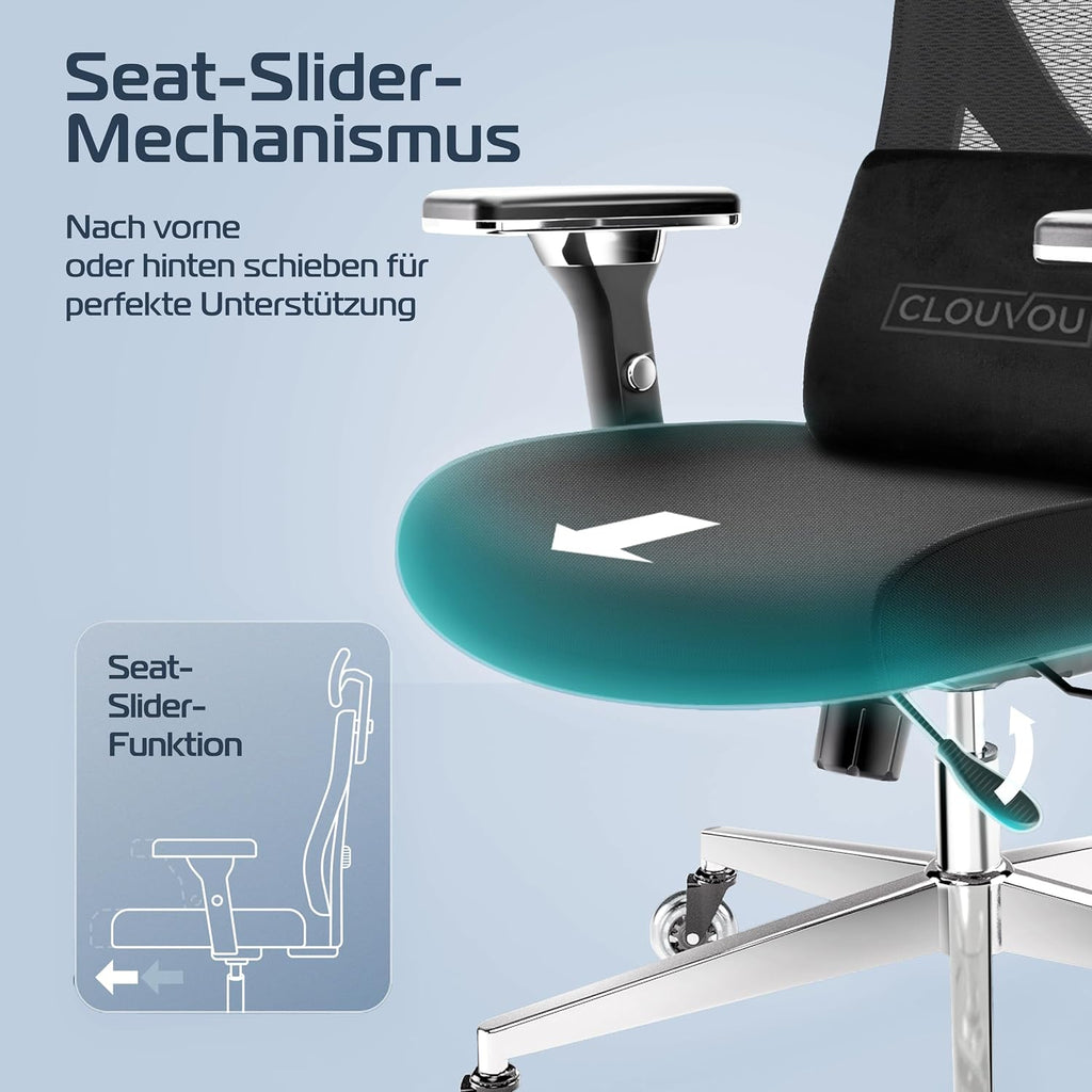Ergonomischer Bürostuhl Drehstuhl CS BLK 150 kg 4D Armlehnen Lendenstütze Kopfstütze Mesh 65x70x130 cm