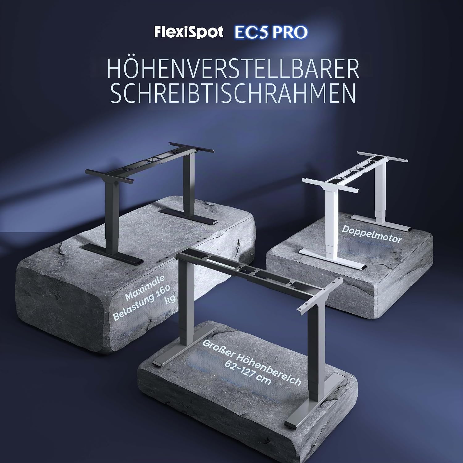 Elektrisch höhenverstellbares Schreibtischgestell EC5 PRO Doppelmotor 160 kg Tragkraft 62-127 cm Memoryfunktion LED Anzeige