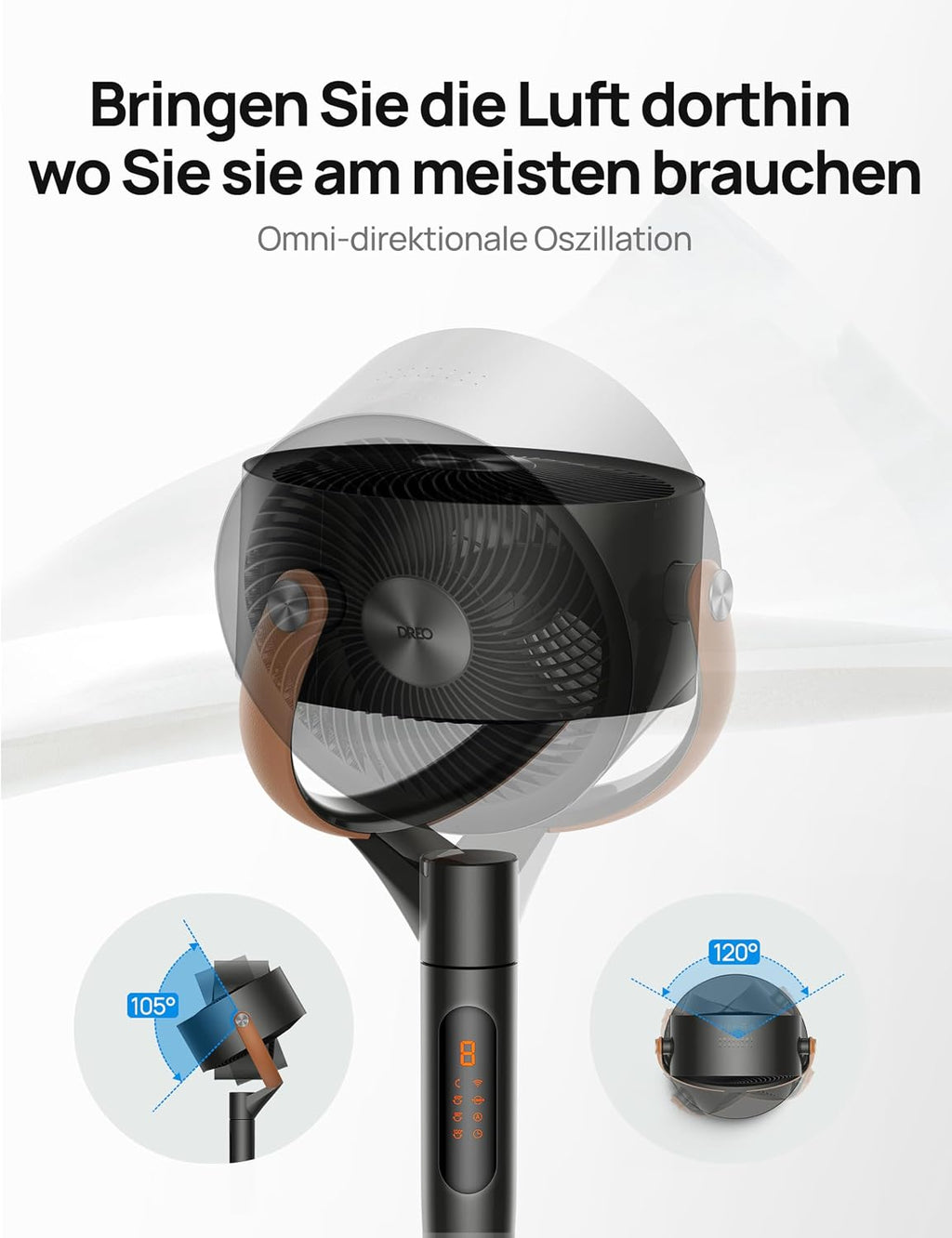 Standventilator PolyFan 513S oszillierend 25 dB 120°+105° Oszillation Fernbedienung 8 Geschwindigkeiten 6 Modi 1650 m³/h Luftleistung