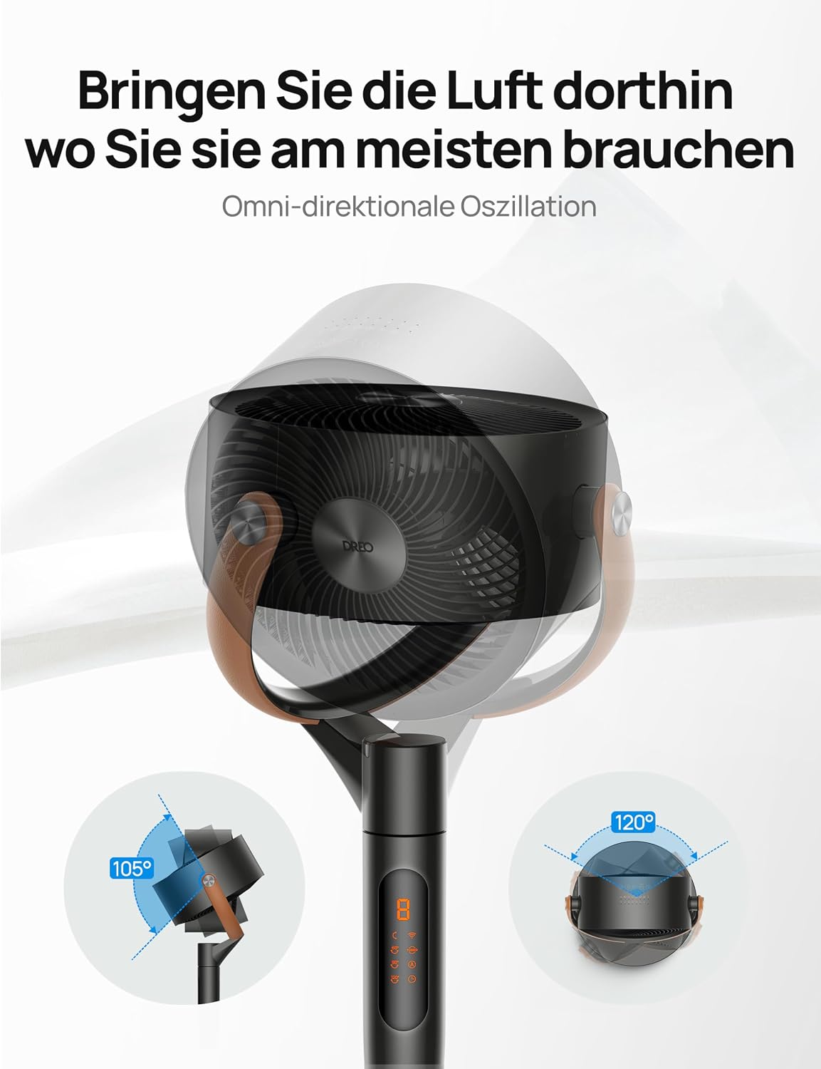 Standventilator PolyFan 513S oszillierend 25 dB 120°+105° Oszillation Fernbedienung 8 Geschwindigkeiten 6 Modi 1650 m³/h Luftleistung