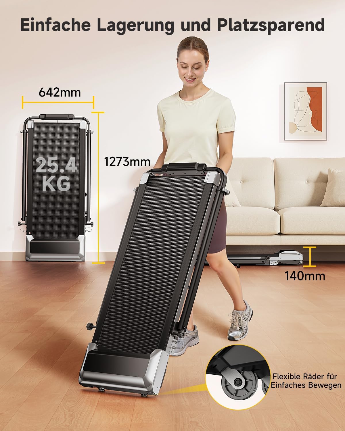 Klappbares Laufband für Zuhause mit Steigung 1–12% TP2 12 km/h 2,5 HP Motor 130 kg Belastung LED Display Fernbedienung App