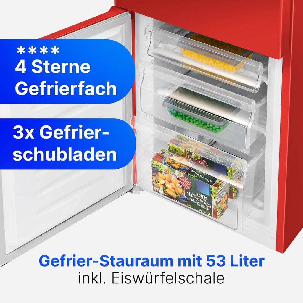 Kühl Gefrierkombination KG 320.2 175L Nutzinhalt 143 cm Höhe 39 dB Gefrierfach unten Türanschlag wechselbar Rot