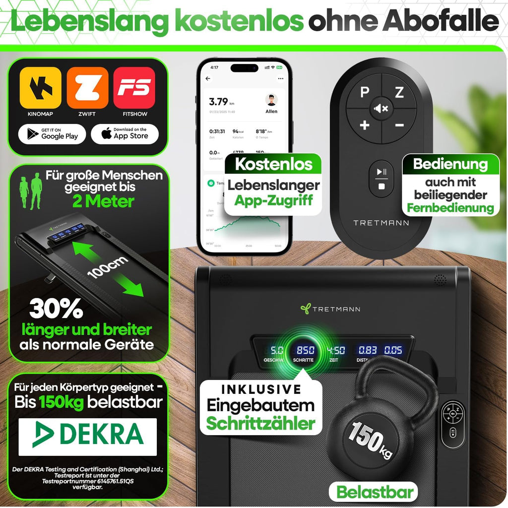 Walking Pad Pro Laufband klappbar mit 10 % Steigung 150 kg Tragkraft Bluetooth App 6 km/h