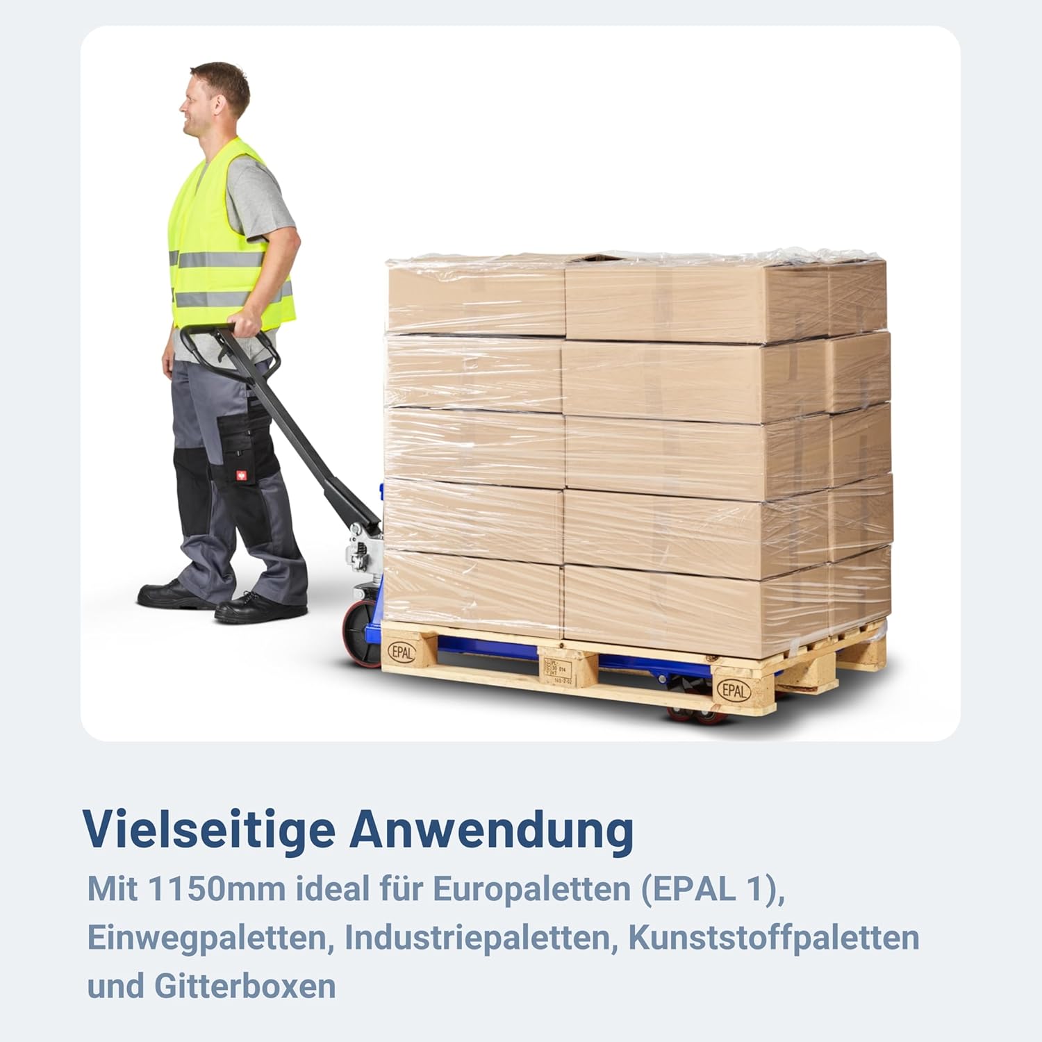 Gabelhubwagen 2500 kg Stahl 1150 mm Gabellänge Palettenwagen mit Gummirollen Handhubwagen Blau FIVE Modell