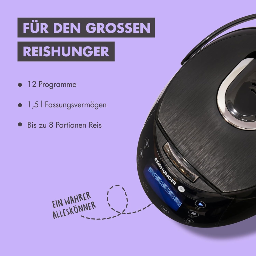 Digitaler Reiskocher und Dampfgarer Multikocher 1,5 L 12 Programme Warmhaltefunktion Timer Keramik Innentopf