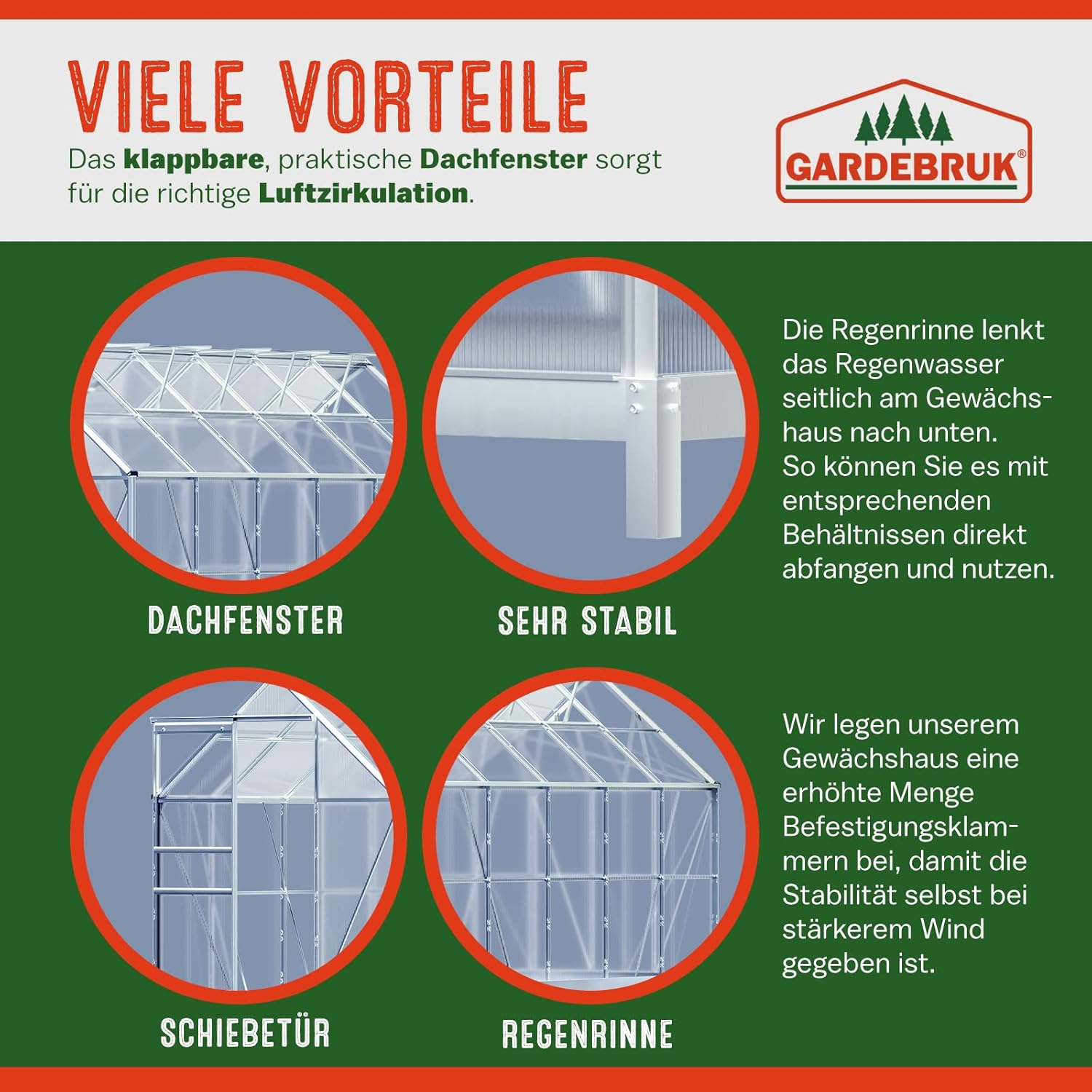 Aluminium Gewächshaus 7,2m² 380x190cm Treibhaus Polycarbonat 4mm 4 Dachfenster mit Fundament