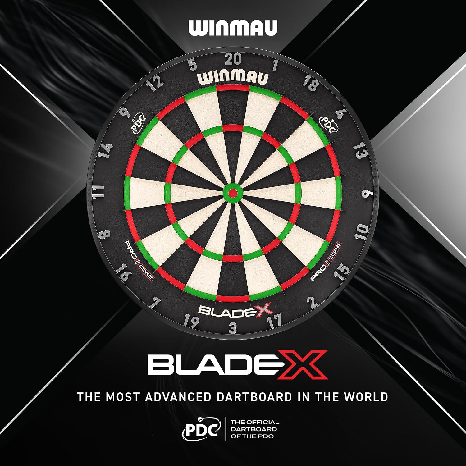 Steeldartscheibe Blade X Pro Core 3061 aus Sisal 48 x 48 cm mit Rota-Lock Montage Flights und Case
