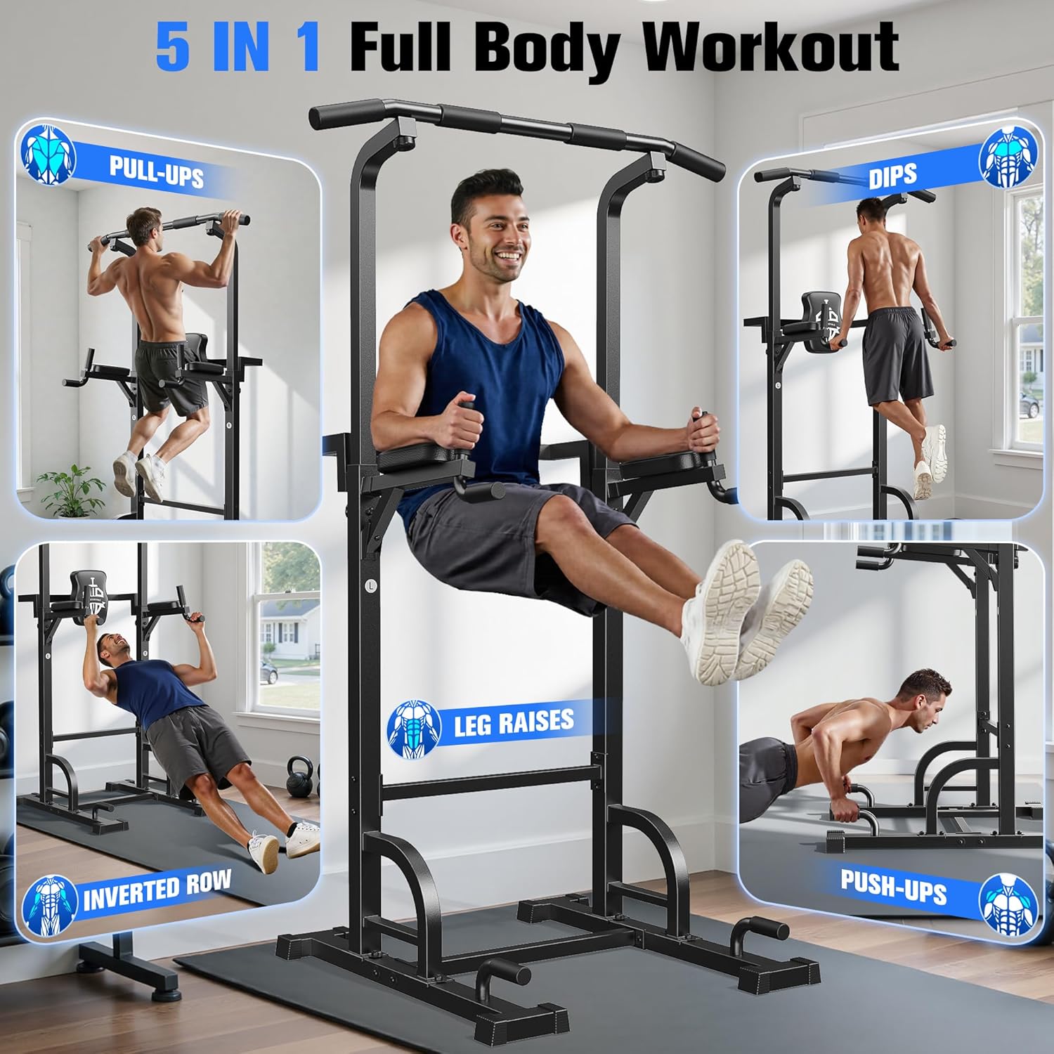 Power Tower Dip-Station Klimmzugstange Heimtraining FB-19YTXS02 Stahlrahmen bis 204 kg Belastbarkeit