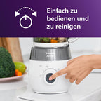 Babynahrungszubereiter 4 in 1 Dampfgarer mit Mixer SCF883/01 400W Dampfgaren Pürieren Auftauen Aufwärmen 1L Weiß