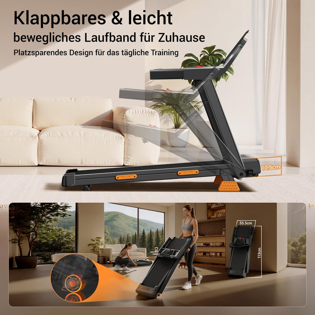 Laufband klappbar mit Steigung SF20 12 kmh 3 PS Motor 15 Prozent Neigung 136 kg Tragkraft LED Anzeige
