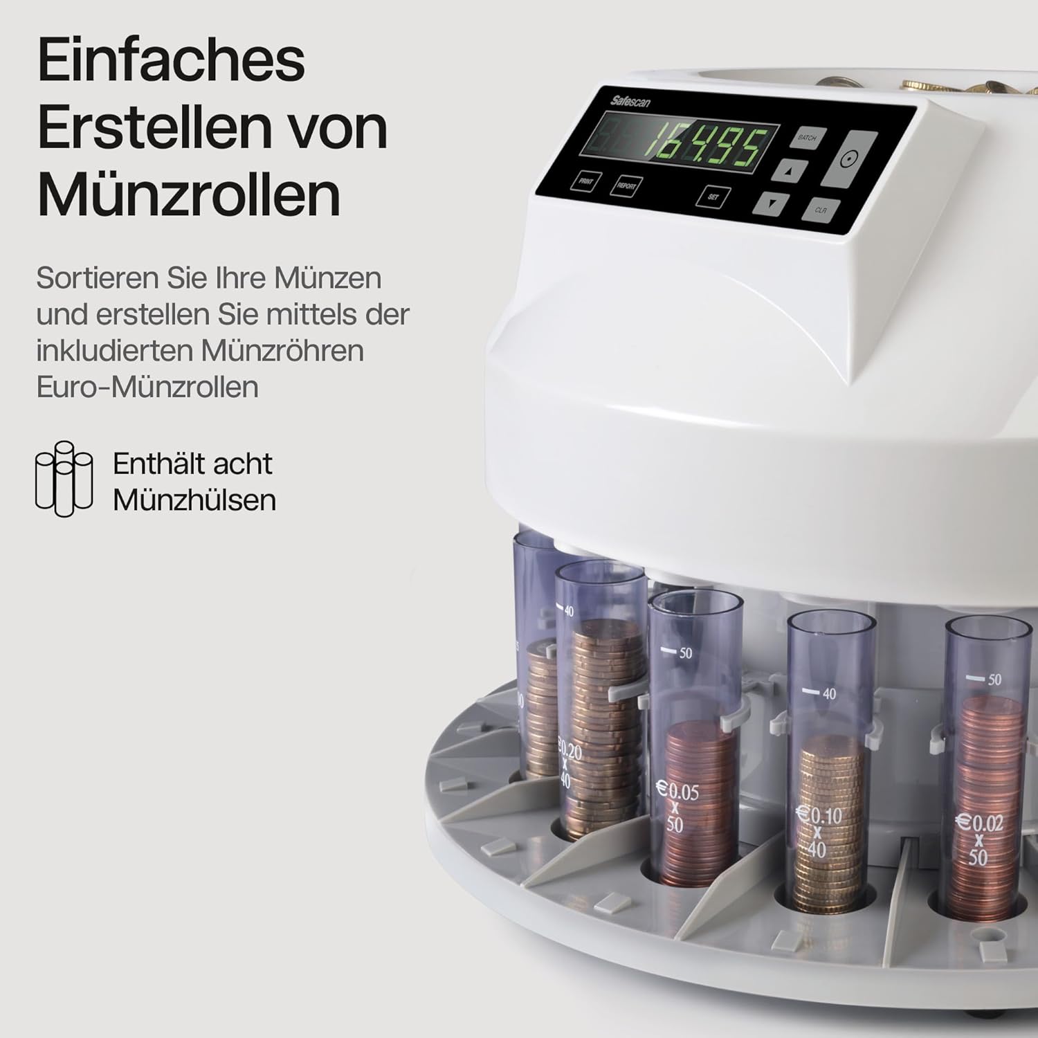 Münzzähler und Münzsortierer 1250 für Euro-Münzen mit automatischer Zählfunktion und Sortierung nach Stückelung